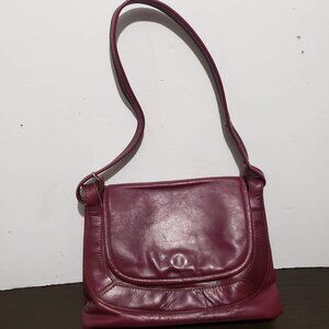 Vtg Brixton Vancouver Canada Dark Red Leather Flap Handbag